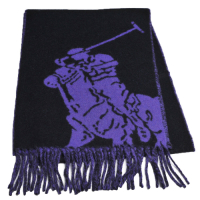 RALPH LAUREN POLO 義大利製大馬球LOGO雙面配色羊毛圍巾(黑色/紫色)