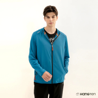 【Hang Ten】男裝-REGULAR FIT方格提織抗曬紗彈性連帽涼感外套(藍)