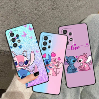 Disney Stitch Angel Love For Samsung Note 20 10 Ultra Plus A31 A8 A14 j6 A12 A5 A70 A7 A34 A20 A04 A24 5G Black Phone Case