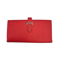 【二手名牌BRAND OFF】HERMES 愛馬仕 橘色 Epsom牛皮 Bearn Souffle 長夾 T刻 銀扣