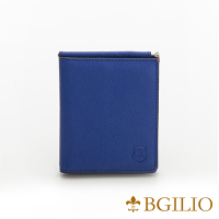 義大利BGilio-都會十字紋牛皮歐風輕薄短夾-藍色-2299.301-09