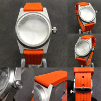 38MM NH35 Case Stainless Steel Watch Case Orange Rubber Strap Watch Accessories for Seiko Modification Watch Replacements Parts
