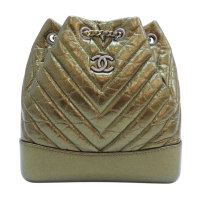 【二手名牌BRAND OFF】CHANEL 香奈兒 金色 牛皮 山行紋 Gabrielle 流浪 後背包 A94485