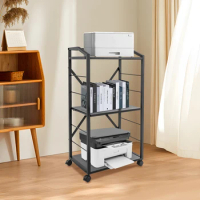 Black Mobile Printer Stand, Modern Storage Stand, 3-Tier Printer Shelf with Wheels
