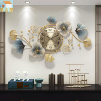 新中式鐘表時尚創意時鐘客廳書房輕奢大氣銀杏葉掛鐘藝術掛墻鐘飾