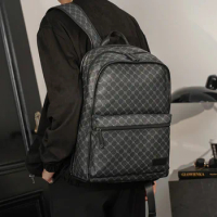 Luxury Brand Design Backpack Men Fashion Plaid Men's Backpack Large-capacity Travel Backpack Male PU Leather School Bag Backpack