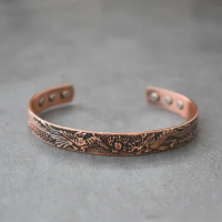 Pure Copper Bracelets for Women Adjustable Dragon Phoenix Vintage Magnetic Copper Bracelet Benefits for Arthritis Pain Relief