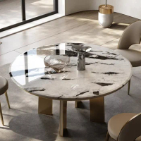 Marble round table home villa large flat floor high-end dining table with turntable Italian minimalist dining table