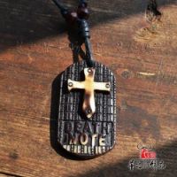 Soldier Dog Tag cross necklace yak bone pendant men's gift black ID tag small jewelry