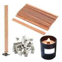 10Pcs Wooden Candle Wicks Core + - Natural Wood Wick With Iron Stand DIYAroma Candle Material Soy Wax Smokeless Candles Supplies