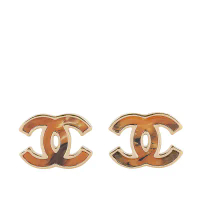 【CHANEL】大CC Logo 樹脂琥珀紋耳環(金色)