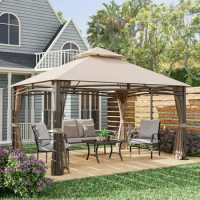 10'x13'Gazebo,Soft Top Heavy Duty Garden House with Mesh Netting, Gazebo for Backyard, Patio, Canopy Sun Shelter, Patio Gazebo