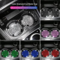2PCS Diamond Car Coaster Water Cup Bottle Holder Rhineston Anti-slip Pad Mat Silica Gel Bling Car Interior Accessories for Woman