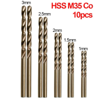 Set mata gerudi 10 keping, saiz 1 mm, 1.5 mm, 2 mm, 2.5 mm, 3 mm, 3.3 mm, 4.2 mm, 5 mm, kobalt, untu