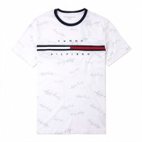 Tommy Hilfiger 熱銷刺繡滿版文字Logo圖案短袖T恤-白色