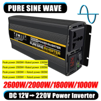 1000/1800/2000/2600W Intelligent Digital Display Pure Sine Wave Inverter 12V TO 220V Voltage Converter Car Solar Inverters