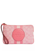 Coach Coach Dempsey Large Corner Zip Wristlet In Signature Jacquard With Stripe And Coach Patch - Pink