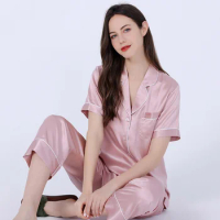 100% Mulberry Silk Pajama Set For Women Short Sleeve Long Women's Silk Sleepwear pajamas set loungewear pyjama pour femme
