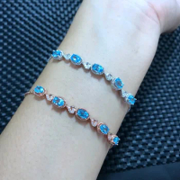 Supply New 925 Sterling Silver White Gold Plated Rose Gold Inlaid Natural Mozambique Blue Topaz Bracelet
