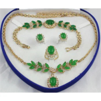 4PCS Women 18K Gold Plated Necklace Bracelet Earrings Ring Wedding Jewelry Set