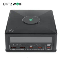 BlitzWolf 868H 160W 5-Port USB PD Desktop Charger Dual USB-A QC3.0+Dual PD65W Type-C+65W Type-C PD3.0 with Wireless Fast Charger