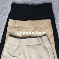 GenmaStore - Oro Pants Rib Knit Wanita Anti Kusut Nyaman Casual Cocok daily Celana Panjang Hitam Dew