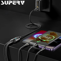 【SuperV】rt66 3in1 66W 多功能數顯快速充電線-120cm(三合一傳輸線)