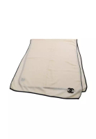 Chanel Pre-Loved Chanel coco mark Stall shawl cashmere silk ivory black 15B