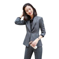IZICFLY Autumn Winter Dark Gray Trouser With Blazer Uniform Designs For Two Piece Set Women Office Elegant Business Pant Suits
