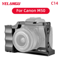 YELANGU C14 Camera Cage Rig Kit for Canon M50 with Cold Shoe 1/4 3/8 Screw Thread Hole 38mm Quick Release Plate Arri Locating