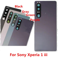 Back Cover For Sony Xperia 1 iii Xperia1iii 6.5" Glass Housing Battery Door Repair Replace Rear Case Logo Camera Lens