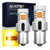 AUXITO 2X P21W 1156 BA15S LED Bulb No Hyperflash Canbus Error Free Amber Yellow Super Bright LED Turn Signal Light Strobe Flash