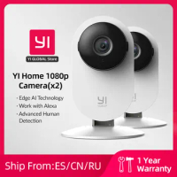 YI 1080P Wifi Home Camera 2pcs Kit with Two-way Intercom Surveillance Security Baby Monitor AI Powered Human/Sound Detection