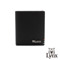 【LYNX】美國山貓自然紋進口牛皮直式雙折10卡短夾 皮夾 錢包-黑色