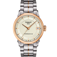 TISSOT 天梭 官方授權 T-Classic Luxury 機械腕錶 送禮推薦-象牙白x玫塊金框/33mm T0862072226101