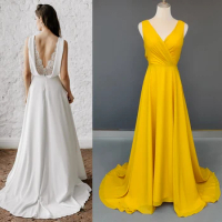Drape Open Back Lace Boho Wedding Dress Big Size A Line Crisscross Color Customize V Neck Ruched Sleeveless Minimal Bridal Gown