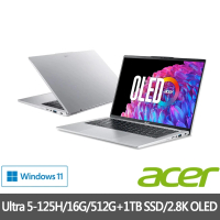 Acer 宏碁 特仕版 14吋輕薄AI筆電(Swift Go/SFG14-73-53HY/Ultra 5-125H/16G/512G+1TB SDD/2.8K OLED)