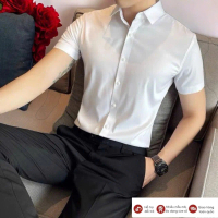 Áo Sơ Mi Cộc Tay Lụa Thái Cao Cấp Form Slim Fit Co Giãn Nhẹ