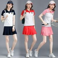 秒發Polo領新款短袖短裙運動套裝女 羽毛球服 棒球外套棒球服裙 網球裙 時尚網球服兩件套休閒套裙