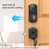 Smart Lock Front Door, SMONET Keyless Entry Door Lock with Handle, Smart Front Door Lock Set Fingerprint Smart
