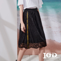 【IGD 英格麗】速達-網路獨賣款-優雅蕾絲文字織帶造型裙(黑色)