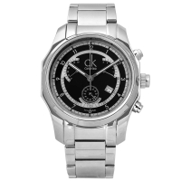 【Calvin Klein】日系時尚獨特逆跳式三眼計時不鏽鋼手錶 黑色 42mm(K7731104)