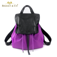 【BAGGLY&amp;CO】俏麗洋裝真皮尼龍後背包(紫色)