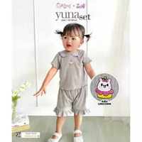 KAZEL x Zebe Yuna Set - Setelan Anak Perempuan L Grey Unicorn