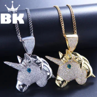 THE BLING KING Custom Lovely Pony Necklace Hip Hop Full Iced Out Cubic Zirconia Gold Sliver CZ Stone
