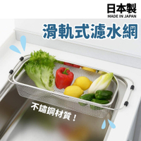 日本製 滑軌式濾水網 不鏽鋼 水槽置物架 蔬菜瀝乾 廚房瀝水 置物架 伸縮式 可調節 日本進口 日本