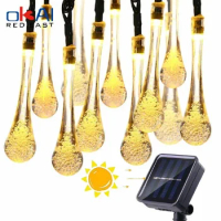 LED Outdoor Water drops Solar Lamp String Lights 12/7/5m 100/50/20 LEDs Fairy Holiday Christmas Party Garland Garden Waterproof