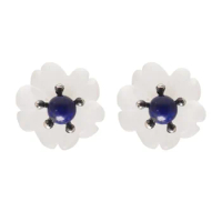 Creative Design 925 Pure Silver Temperament Plum Blossom Crystal Stud Earrings Inlaid Natural Lapis Lazuli Stone For Girls
