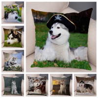 Cute Pet Animal Pillow Case Covers Decor Siberian Husky Dog Cushion Cover for Sofa Home Super Soft Plush Pillowcase 45*45cm