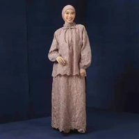 Lozy Hijab - Floure Embroidery Set (One Set Raya Blouse Skirt Bahan Katun Bordir) Mauve Shadow S1